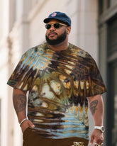 Men's Plus Size Shore Thing Double Diamond Tie Dye Round Neck T-Shirt Shorts Suit